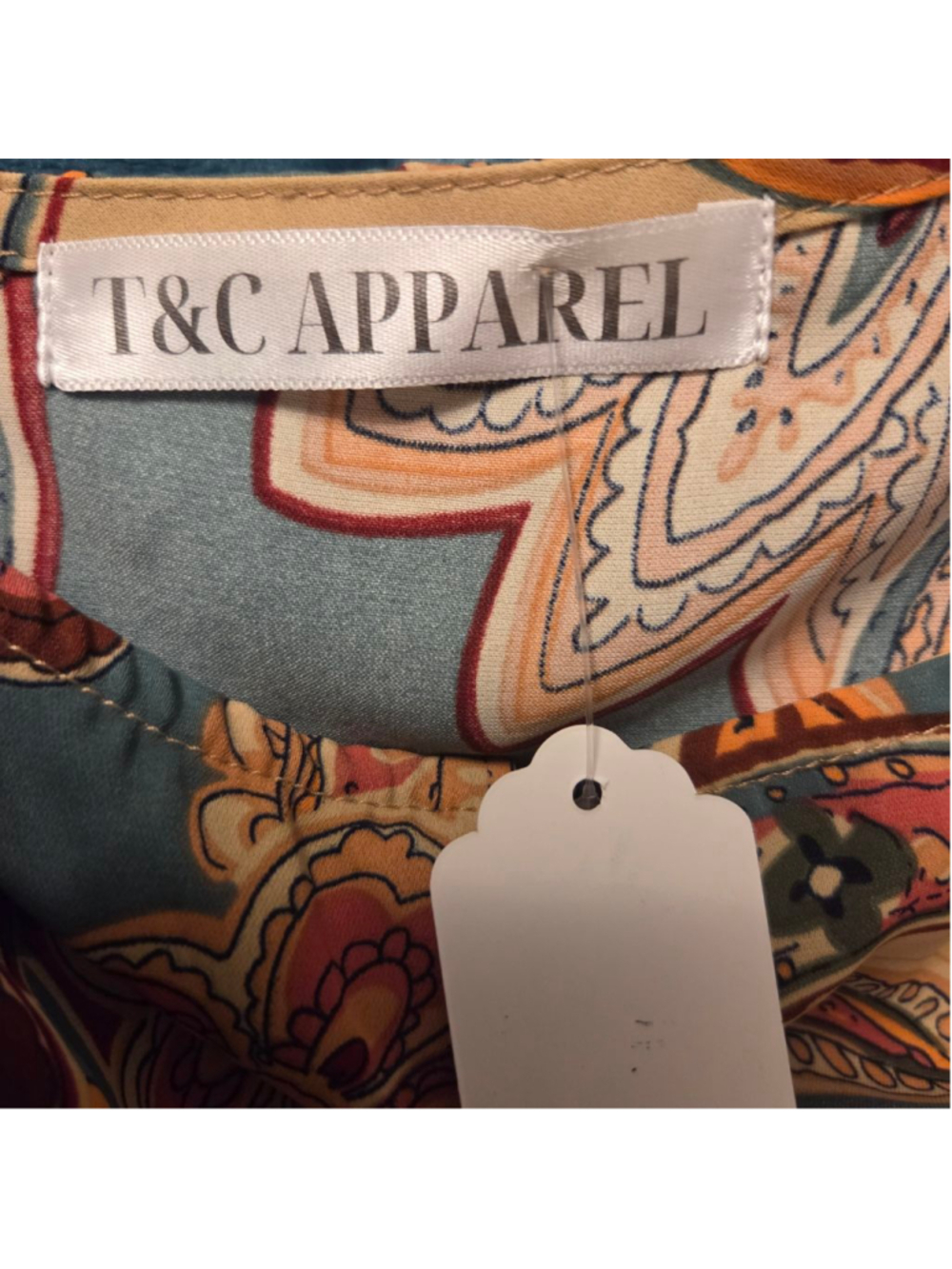 T&C APPAREL Paisley Print Beige Teal Jumpsuit Size M - Picture 5 of 8